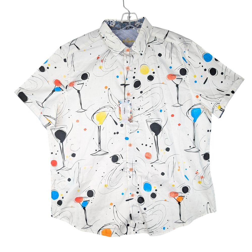 Robert Graham El Estio Button Down Shirt Mens 2XL Multi Cocktail Glass Print NEW